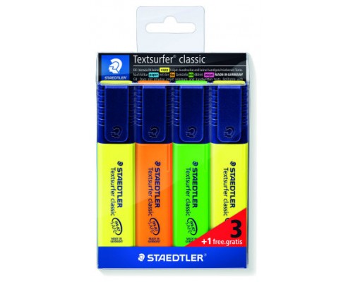 ESTUCHE 3 + 1REGALO MARCADORES FLUORESCENTE CLASSIC 364 TEXTSURFER STAEDTLER 364-S WP4P (Espera 4 dias)